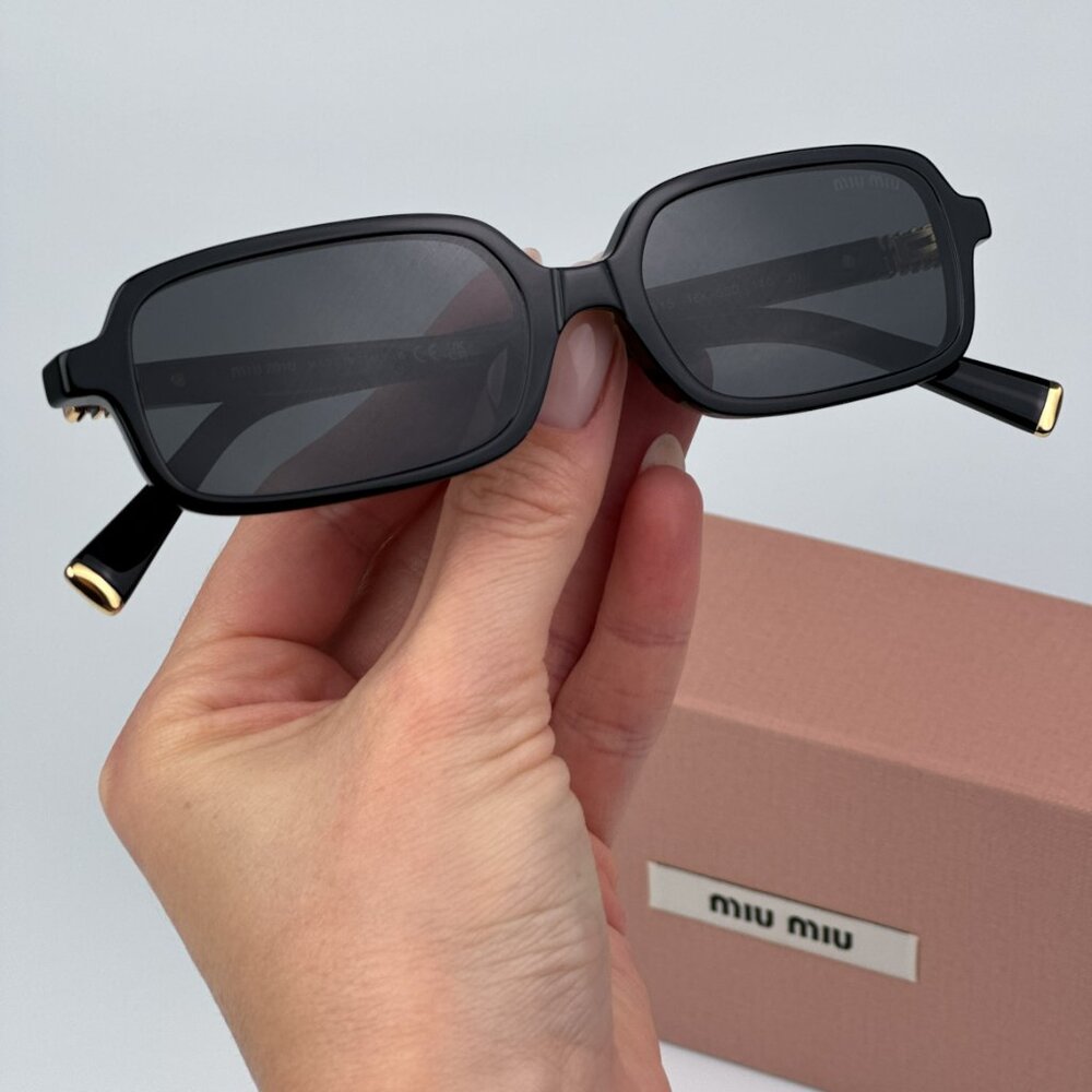 Miu Miu MU11ZSF 16K5S0 BRAND NEW Sunglasses Black Dark Grey Rectangle Unisex